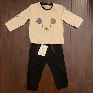 Mayoral long sleeve t-shirt puppy with black jogger pants 6-9 months
